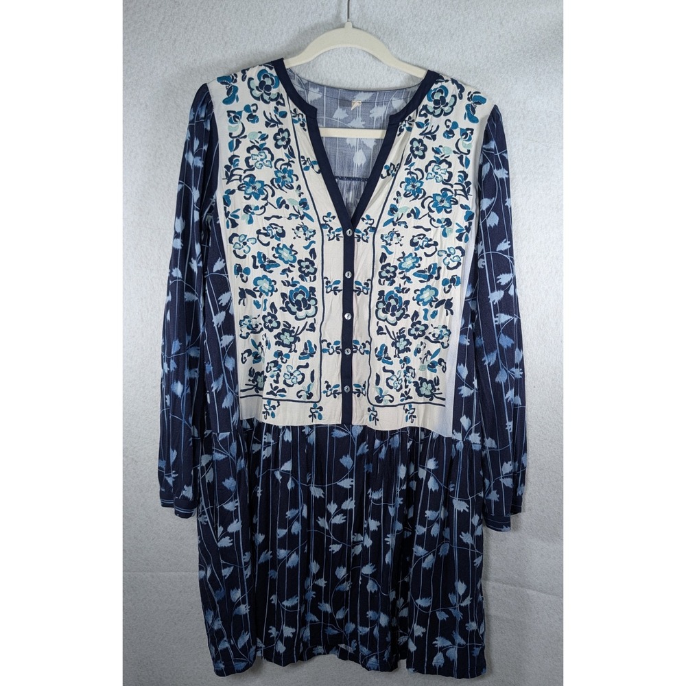Anthropologie Tiny Blue Floral Embroidered Mini Dress Long Sleeve Rayon 30234T M
